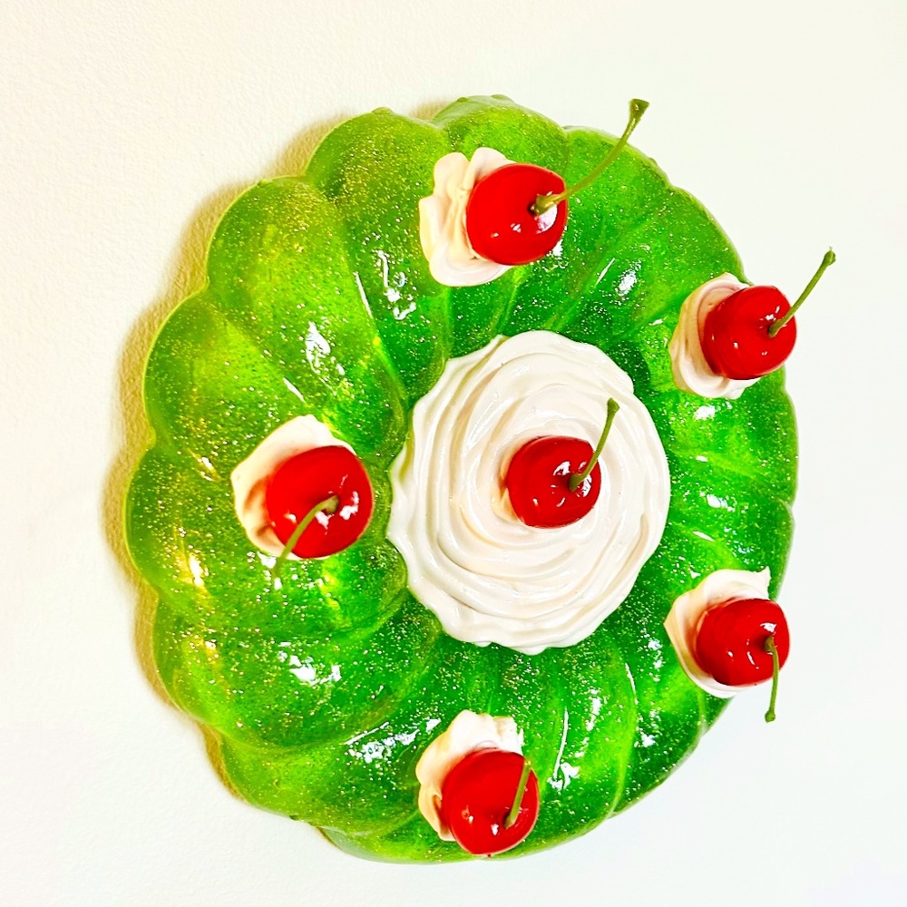 Funky Kitschy Glitter Fake Food Pop Art Jello Cake Wall Hanging